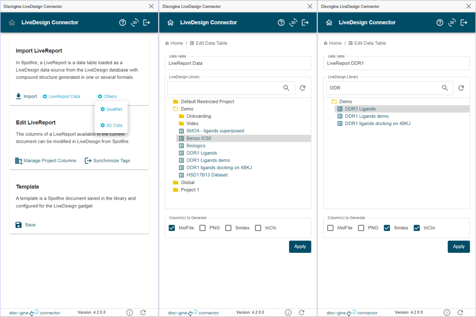 LiveDesign Connector Edit Data Table