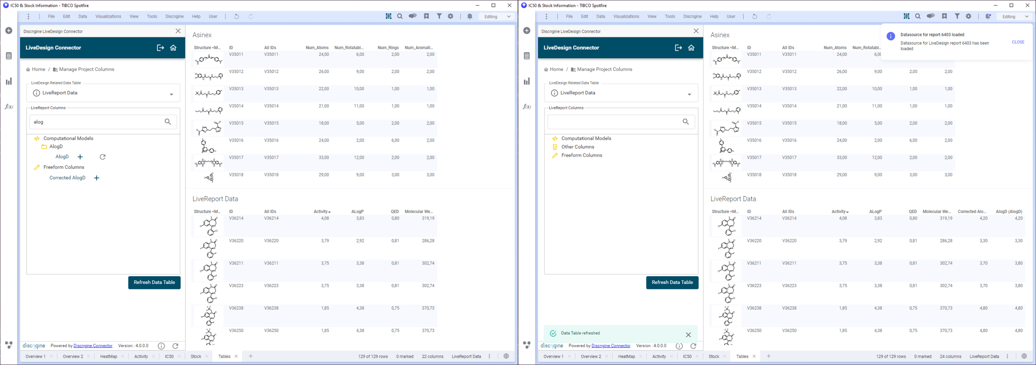 LiveDesign Connector Manage Project Columns