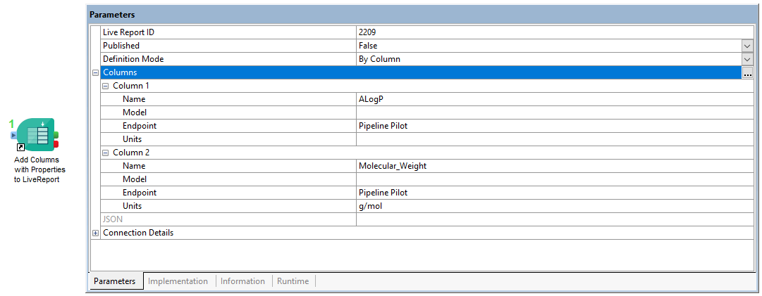 Add Columns with Properties to LiveReport