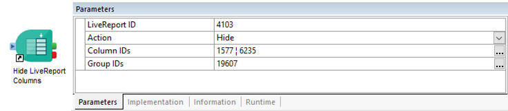 Show or Hide LiveReport Columns Component