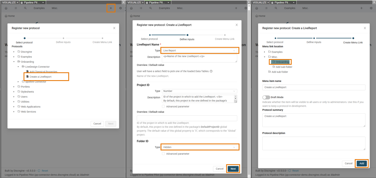 Register create LiveReport protocol