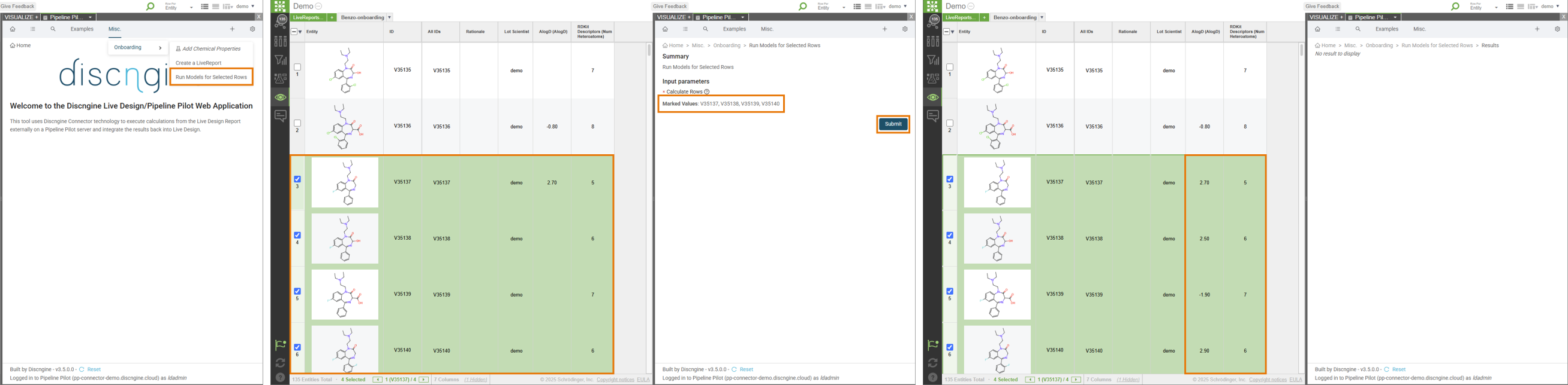 Test Run Models for Selected Rows protocol in LiveDesign