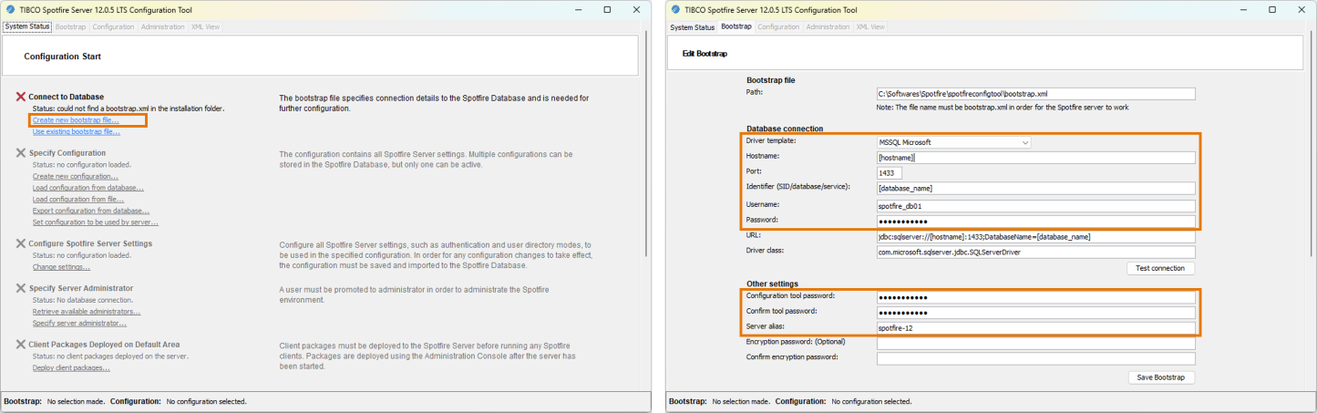 Spotfire configuration tool bootstrap configuration