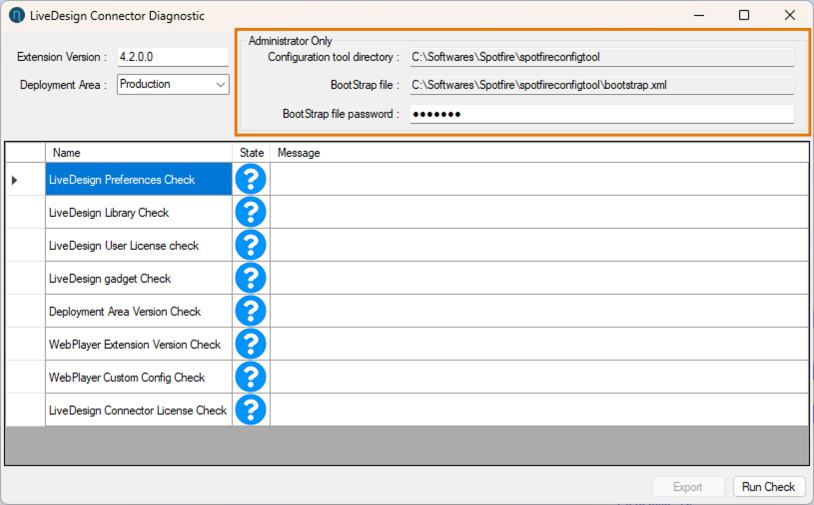 Spotfire LiveDesign Connector diagnostic tool configuration