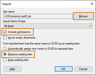Spotfire Library Admin tool Import modal