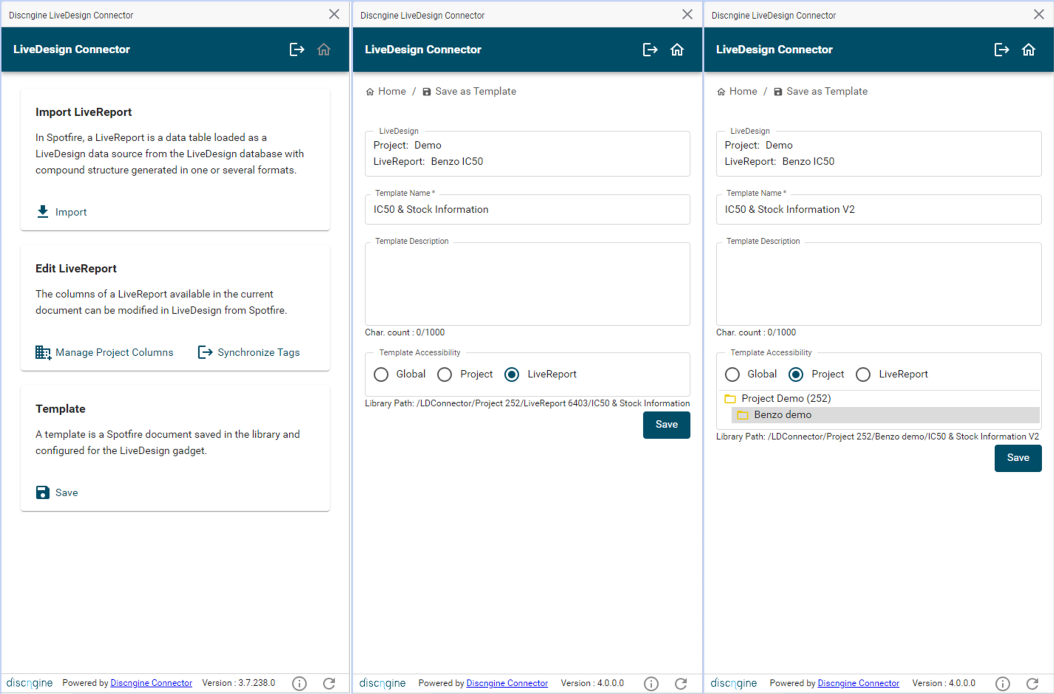 LiveDesign Connector Import Options