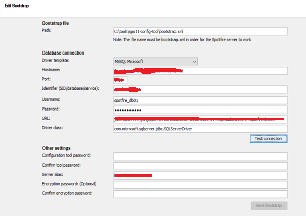Spotfire Config tool bootstrap configuration database