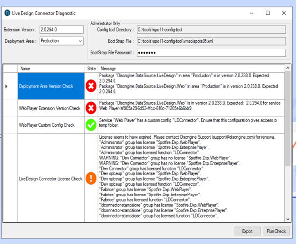 Spotfire Diagnostic tool results