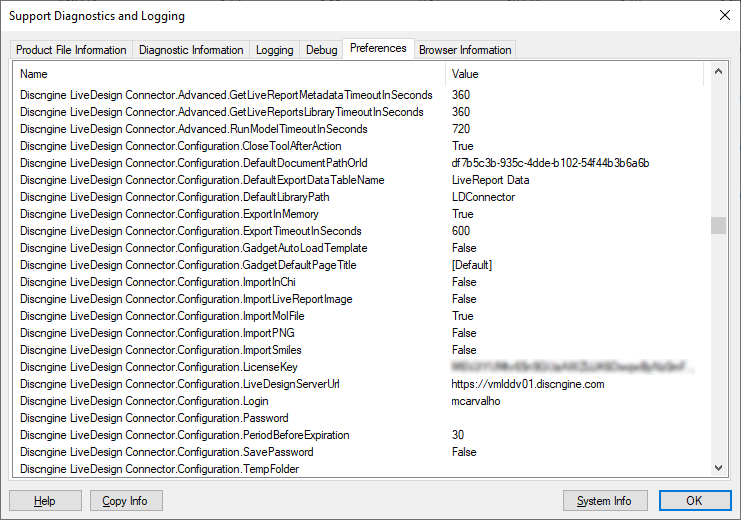 Discngine LiveDesign Connector Configuration Preferences