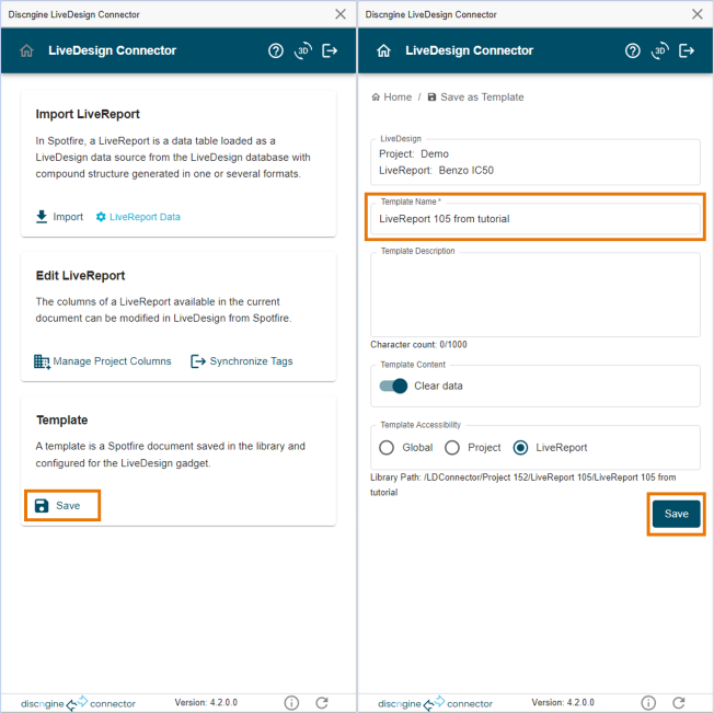 LiveDesign Connector Save Flow