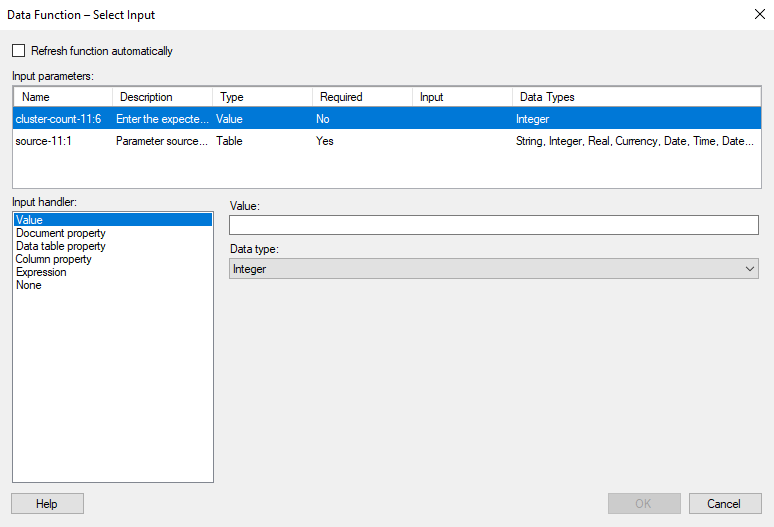Set Data Function Parameters