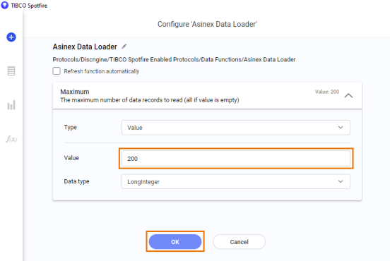 Data function input parameters