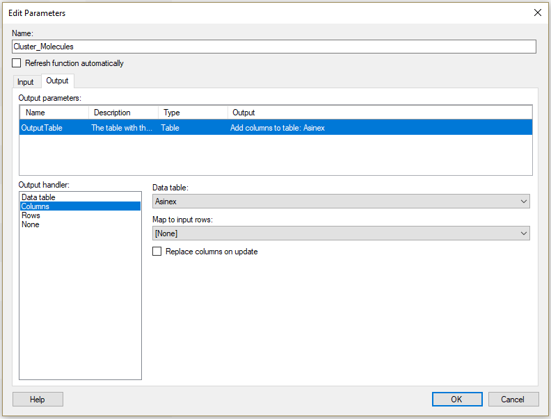 Data function Cluster_Molecules output parameters