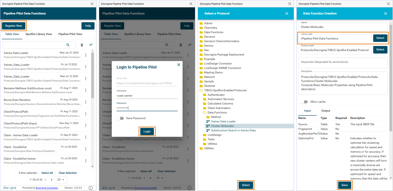 Pipeline Pilot Data Functions Register New