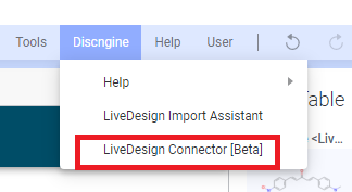 LiveDesign Connector Menu
